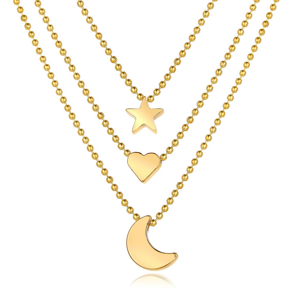 Simple Multi-Layer Necklaces with Star, Heart and Moon Pendants