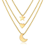 Simple Multi-Layer Necklaces with Star, Heart and Moon Pendants