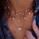 Multi-Layer Necklaces with Turkish Eye, Stars and Crystal Pendants