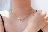 Double Chain Necklace with Heart Charm