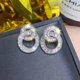 Round Bling Zircon Stone Stud Earrings