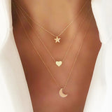 Simple Multi-Layer Necklaces with Star, Heart and Moon Pendants