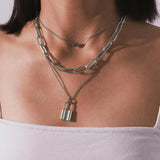 Multilayer Necklace with Heart, and Lock Charms