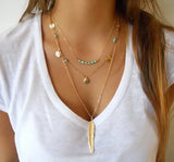 Multi-Layer Necklaces with Feather, Coins and Stone Pendants