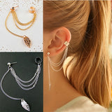 Leaf Chain Tassel Earrings