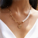 Lasso and Pearl Necklace with Heart Pendant