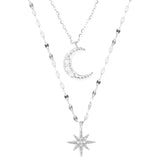 Double Layer Necklace with Star and Moon